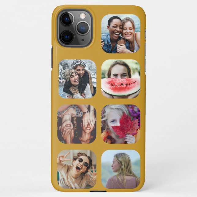 Gold 7 Photo Collage Square Template iPhone Case (Back)