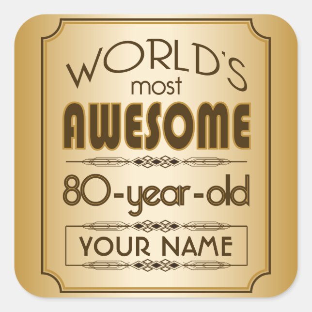 Gold 80th Birthday Celebration World Best Fabulous Square Sticker (Front)