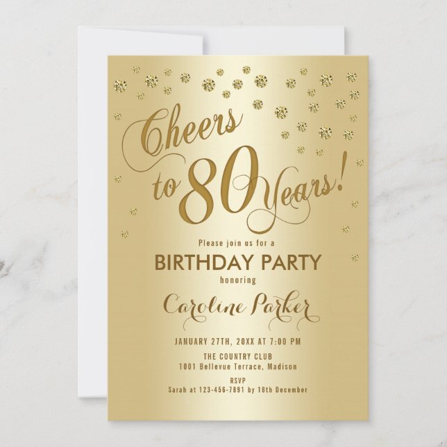 Gold 80th Birthday Party Invitation (Front)