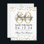 Gold 80th Birthday Save Date Confetti Save The Date<br><div class="desc">Elegant "80th Birthday Party" design with Gold Faux Glitter Confetti and custom name and details text. Easy to use and easy to personalise. Order Today!</div>