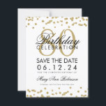 Gold 80th Birthday Save Date Confetti Save The Date<br><div class="desc">Elegant "80th Birthday Party" design with Gold Faux Glitter Confetti and custom name and details text. Easy to use and easy to personalise. Order Today!</div>
