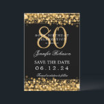 Gold 80th Birthday Save the Date w/ Details Invitation<br><div class="desc">Elegant "80th Birthday Party" design with Gold String Lights and custom name and details text. Easy to use and easy to personalise. Order Today!</div>
