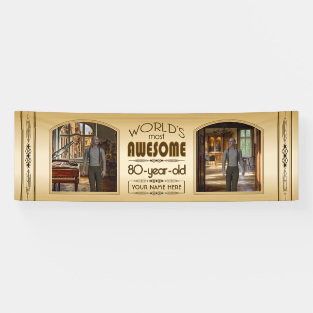 Gold 80th Birthday World’s Best Custom Photo Frame Banner (Horizontal)