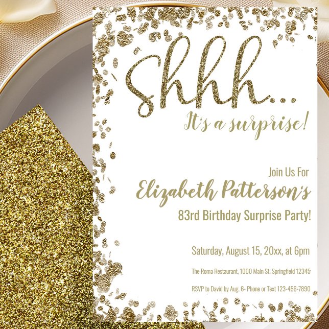 Gold 83rd Surprise Birthday Party Invitation (Creator Uploaded)