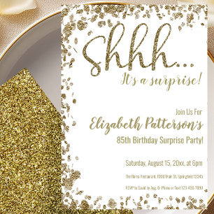 Gold 85th Surprise Birthday Party Invitation