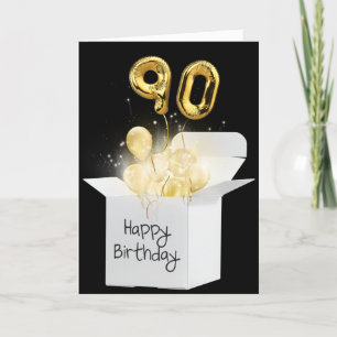 Gold 90th Birthday Balloons In White Box  Card