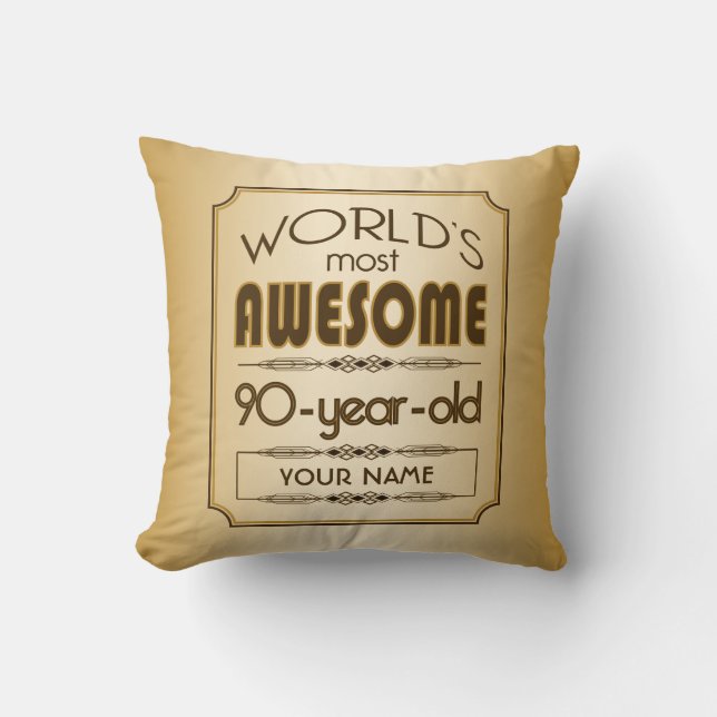 Gold 90th Birthday Celebration World Best Fabulous Cushion (Front)