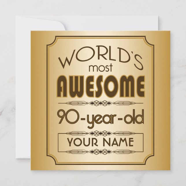 Gold 90th Birthday Celebration World Best Fabulous Invitation (Front)