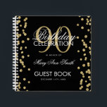 Gold 90th Birthday Guestbook Confetti Black Notebook<br><div class="desc">An elegant 90th Birthday Party Guest Book template with Gold Glitter Confetti on Black design and easy to customise text.</div>