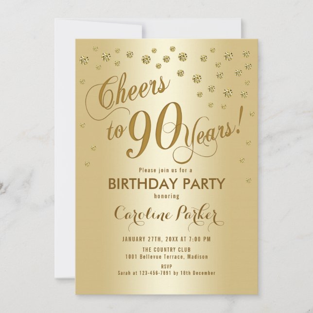 Gold 90th Birthday Party Invitation (Front)