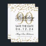 Gold 90th Birthday Save Date Confetti Invitation<br><div class="desc">Elegant "90th Birthday Party" design with Gold Faux Glitter Confetti and custom name and details text. Easy to use and easy to personalise. Order Today!</div>