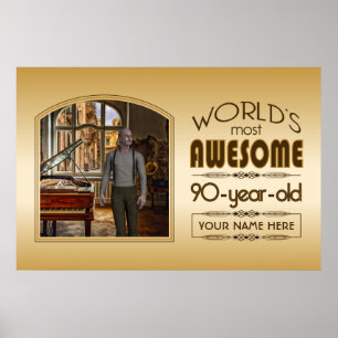 Gold 90th Birthday World’s Best Custom Photo Frame Poster
