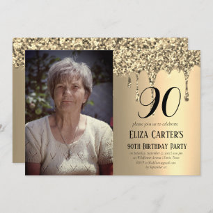 Gold 90th Ninety Drip Elegant Birthday  Invitation