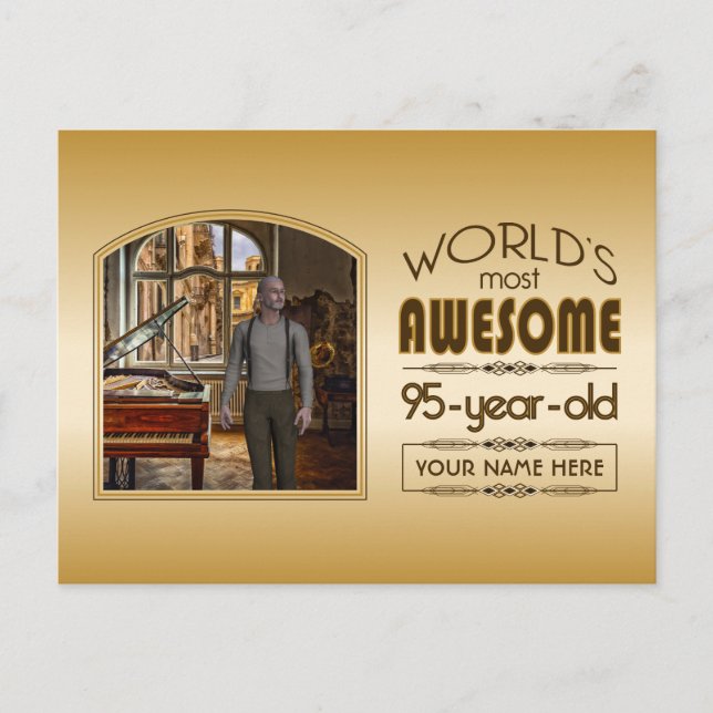 Gold 95th Birthday World’s Best Custom Photo Frame Invitation Postcard (Front)