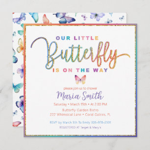Gold A Little Butterfly Is On Her Way Baby Shower Invitation