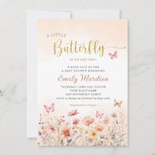 Gold A Little Butterfly Is On Her Way Baby Shower  Invitation