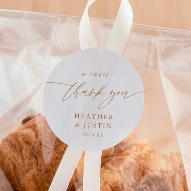 Gold A Sweet Thank You Wedding Favour Classic Round Sticker (Creator Uploaded)