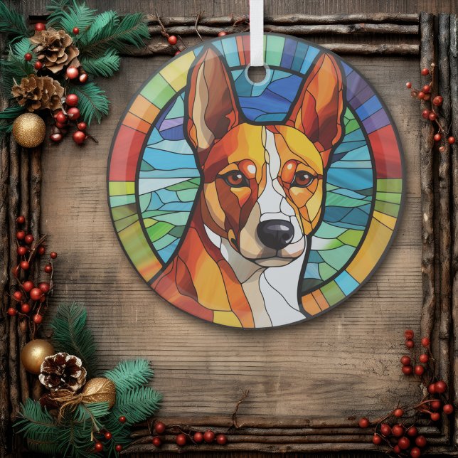 Gold Abstract Basenji Dog Stained Glass Tree Decoration (Creator Uploaded)