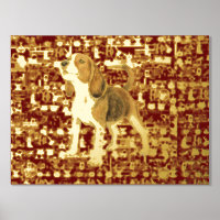 gold abstract blurred pixel art and dog