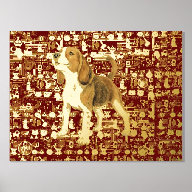 gold abstract blurred pixel art and dog foil prints (Front)