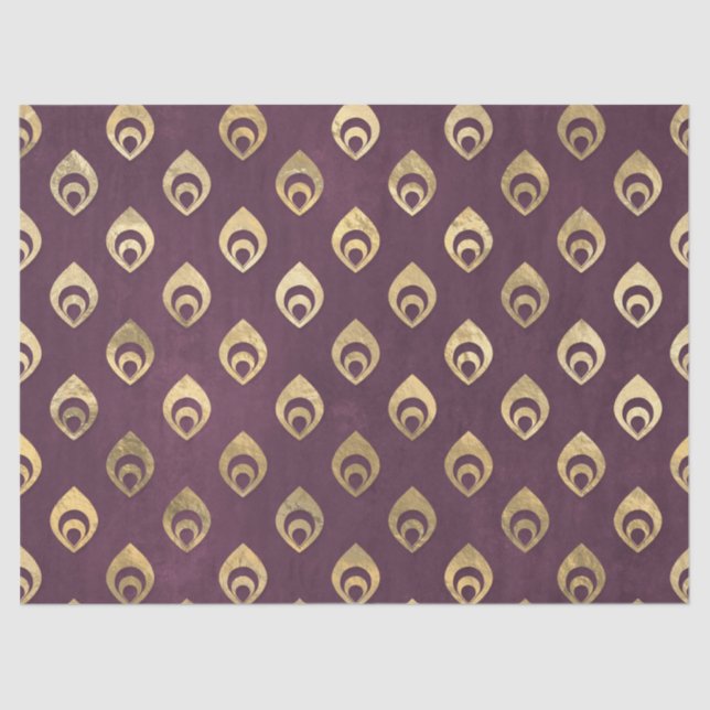 Gold Abstract Droplets on Purple Decoupage Tissue Paper (Front)