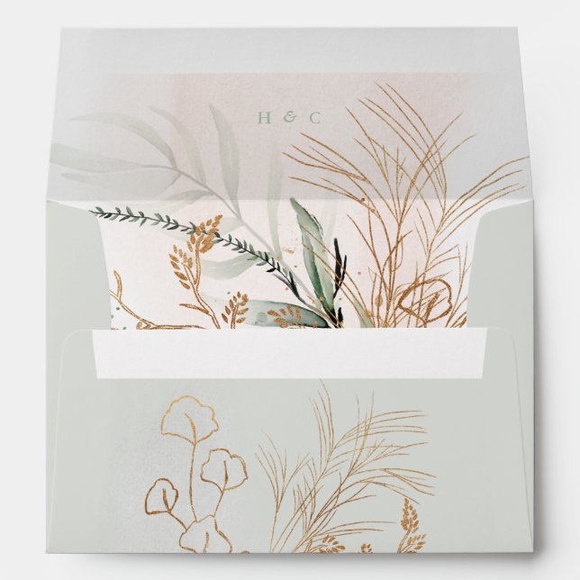 Gold Abstract Eucalyptus Modern Greenery Moss Envelope (Back (Bottom))