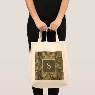 Gold Abstract Flourish Monogram Tote Bag