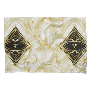 Gold Abstract flowers & Black on Champane silk Pillowcase