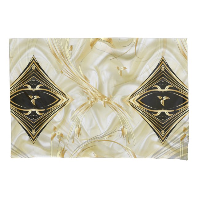 Gold Abstract flowers & Black on Champane silk Pillowcase (Front)