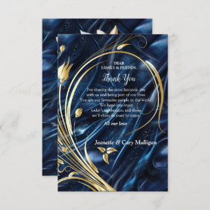Gold abstract flowers on Simmery Blue Silk  RSVP Card