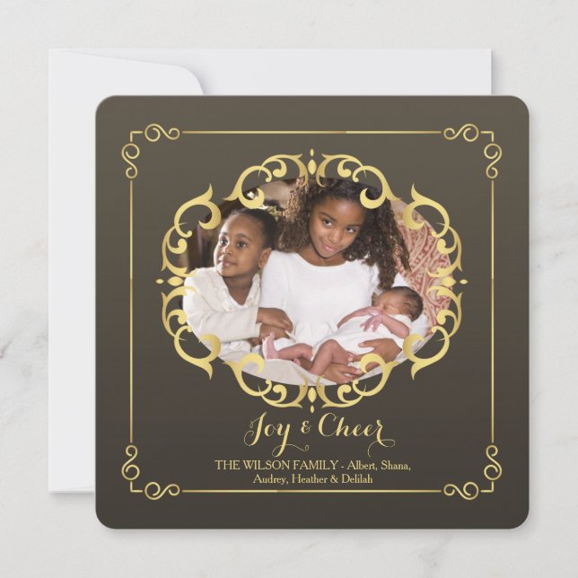 Gold Abstract Frame Photo Holiday Card (Front)