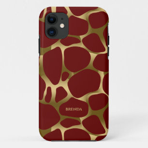 Gold abstract leopard pattern on red iPhone 11 case