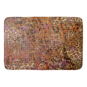Gold Abstract Mixed Animal And Leopard Skin  Bath Mat