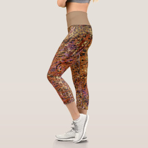 Gold Abstract Mixed Animal And Leopard Skin Capri Leggings