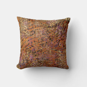 Gold Abstract Mixed Animal And Leopard Skin  Cushion