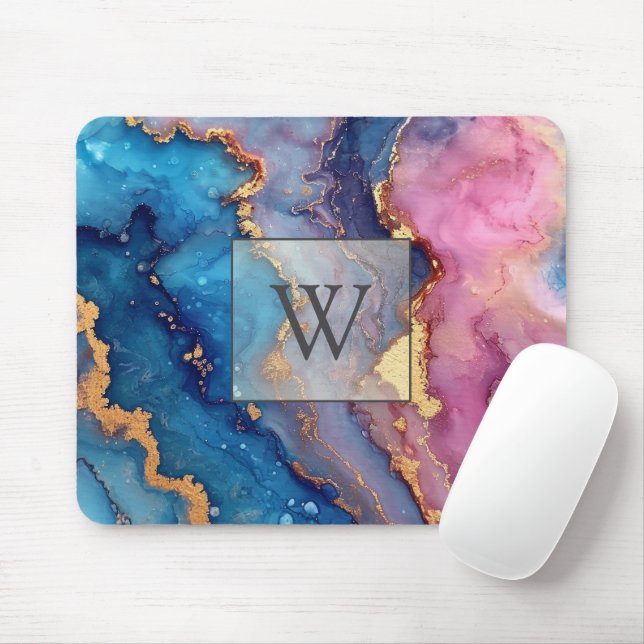 Gold Abstract Modern Monogram Initial  Mouse Pad (With Mouse)
