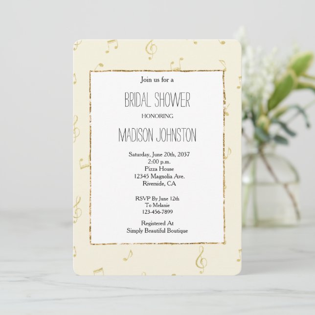 Gold Abstract Music Notes Bridal Shower Invitation (Standing Front)