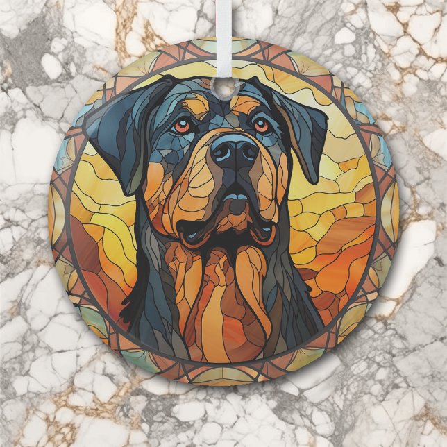 Gold Abstract Rottweiler Dog Stained Glass Tree Decoration (Creator Uploaded)