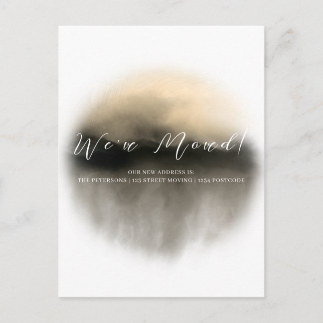 Gold Abstract Script Moving Announcement Postcard (Front)