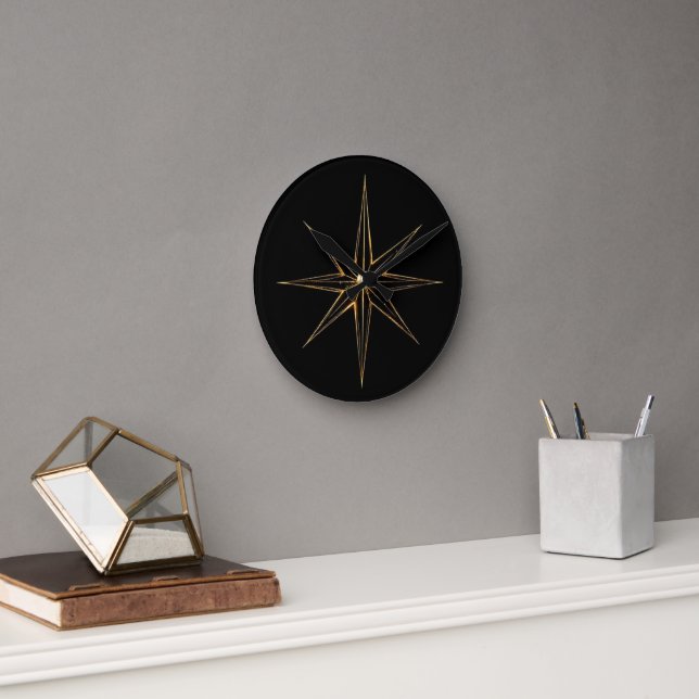 Gold abstract star lineart round clock (Office)