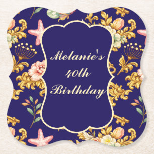 Gold Acanthus 40th Birthday Paper Coaster