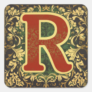 Gold Accented Christmas Letter R: Joyful Elegance Square Sticker