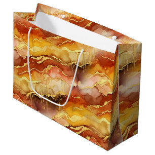 Gold Accented Fluid Art - Sienna Marble (10) Large Gift Bag