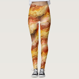 Gold Accented Fluid Art - Sienna Marble (10) Leggings