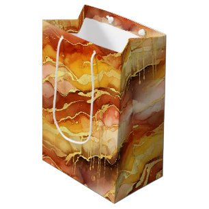 Gold Accented Fluid Art - Sienna Marble (10) Medium Gift Bag