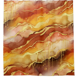 Gold Accented Fluid Art - Sienna Marble (10) Shower Curtain