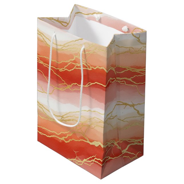 Gold Accented Fluid Art - Sienna Marble (2) Medium Gift Bag (Front Angled)