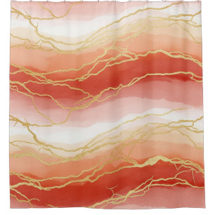 Gold Accented Fluid Art - Sienna Marble (2) Shower Curtain