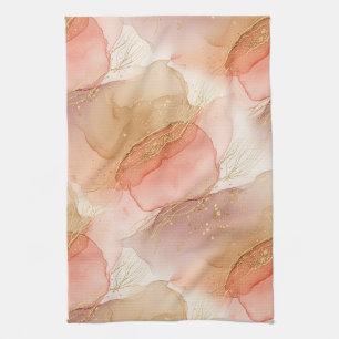 Gold Accented Fluid Art - Sienna Marble (3) Tea Towel