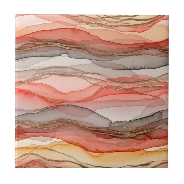 Gold Accented Fluid Art - Sienna Marble (5) Ceramic Tile (Front)